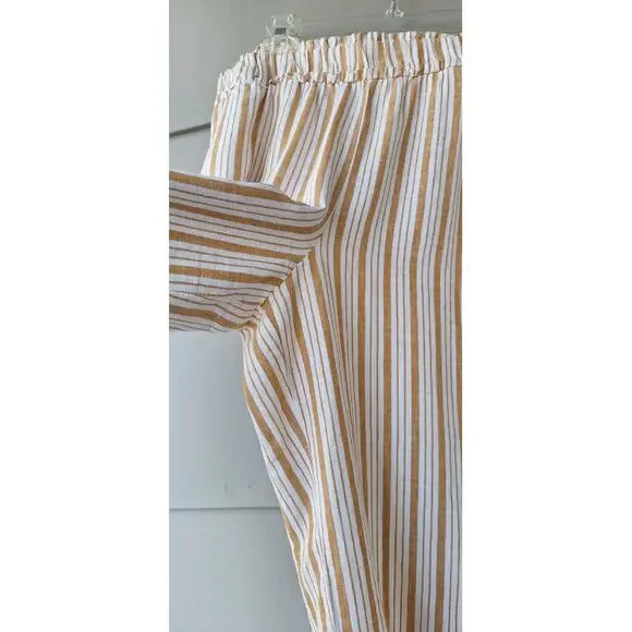 a.n.a. High Elastic Waist Wide Leg Cropped Linen Cotton Casual Striped Pants  L - Picture 6 of 11